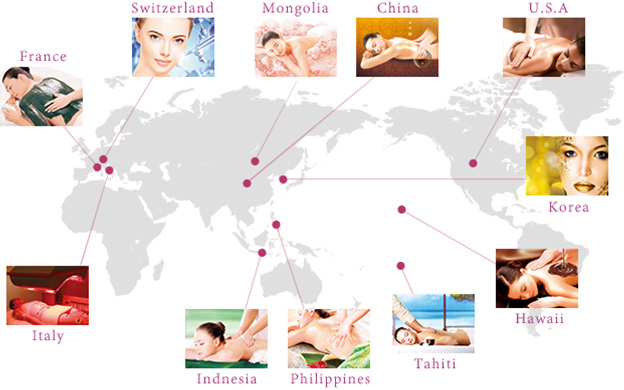 たかの友梨自身が世界を旅して、「美と癒し」の技術を導入。